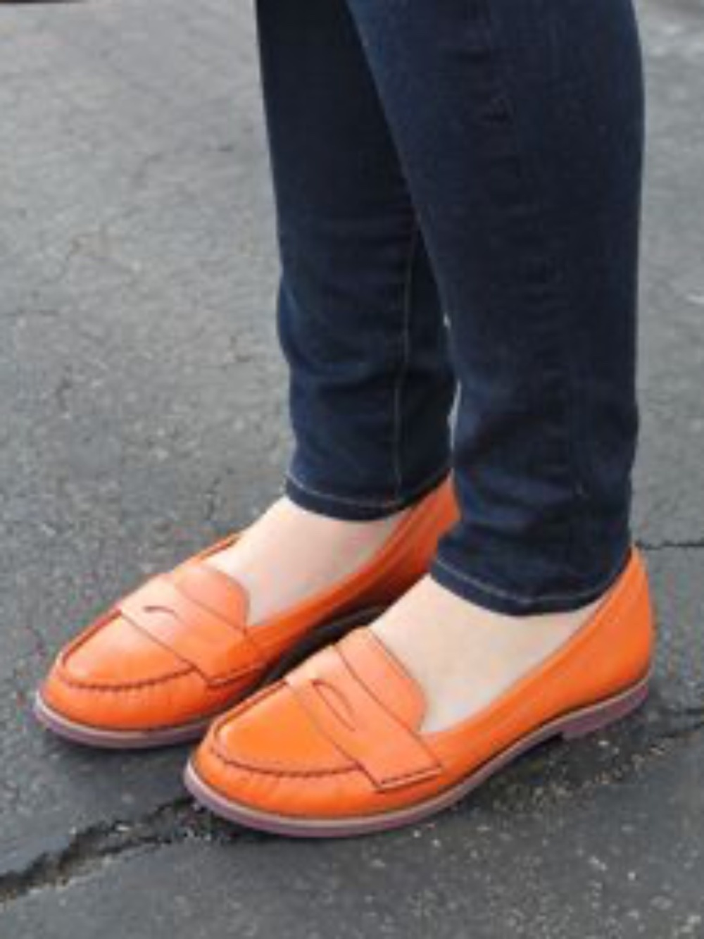 Cole Haan Women's Bright Orange Leather Penny Loafers with Nike Air soles